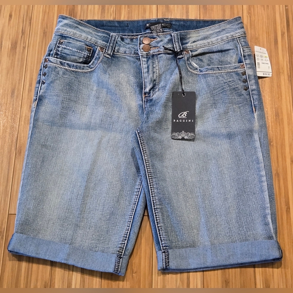 NWT Baccini Medium Light Blue Denim Bermuda Shorts